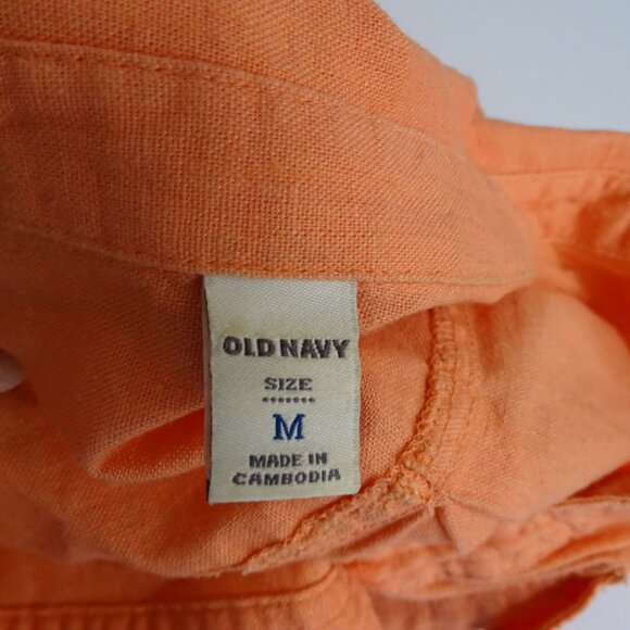 Old Navy Orange Linen Blend Tunic Dress  Women Size M Pockets Roll Tab Sleeves - Picture 7 of 14